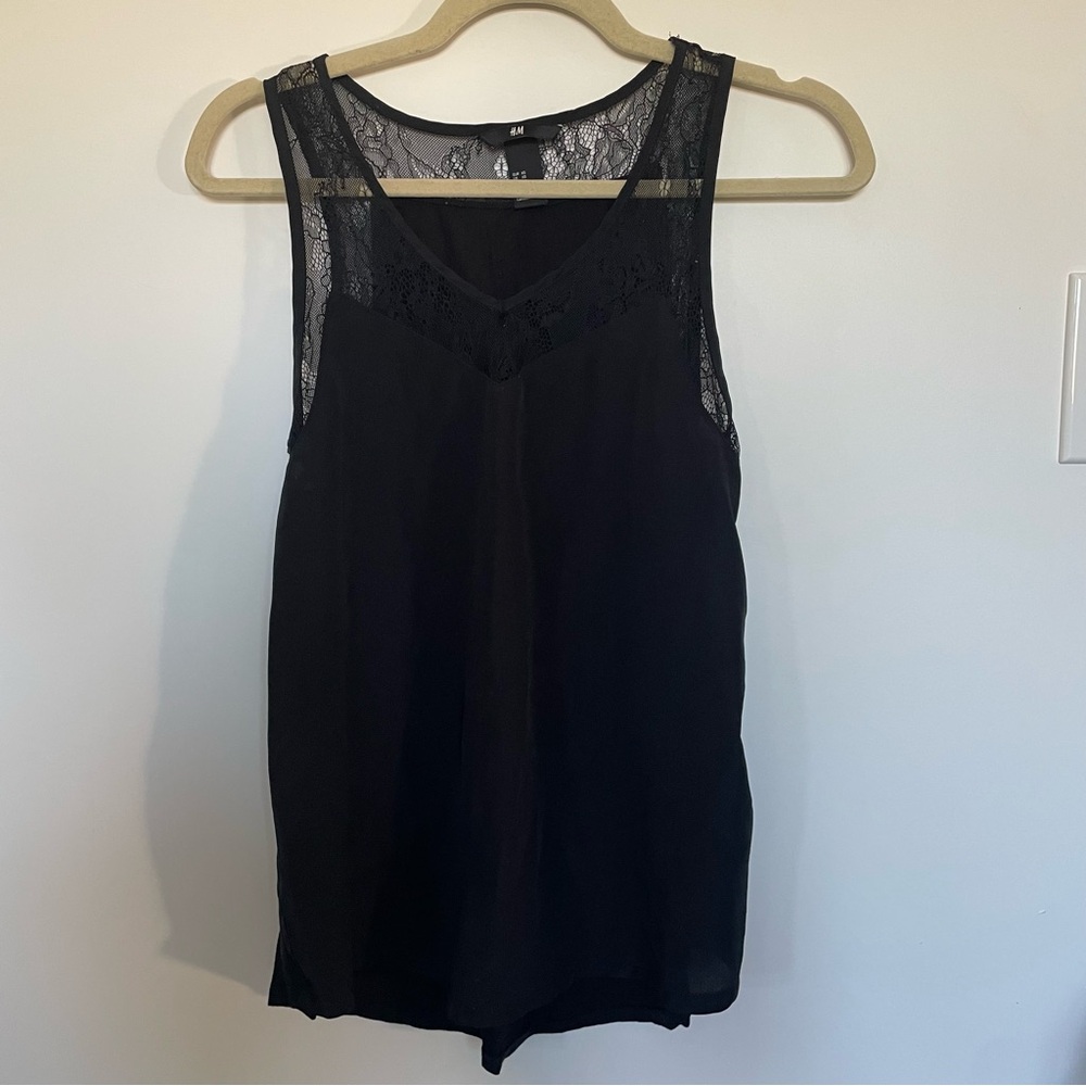 H&M Woman XS Black Tank Top Lace Whimsigoth Goth Grunge Sleeveless Lightweight